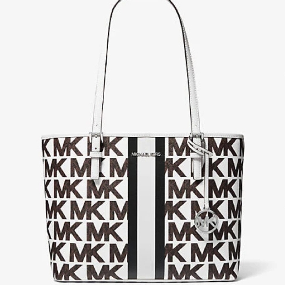 Michael Kors White and Brown Tote Bag